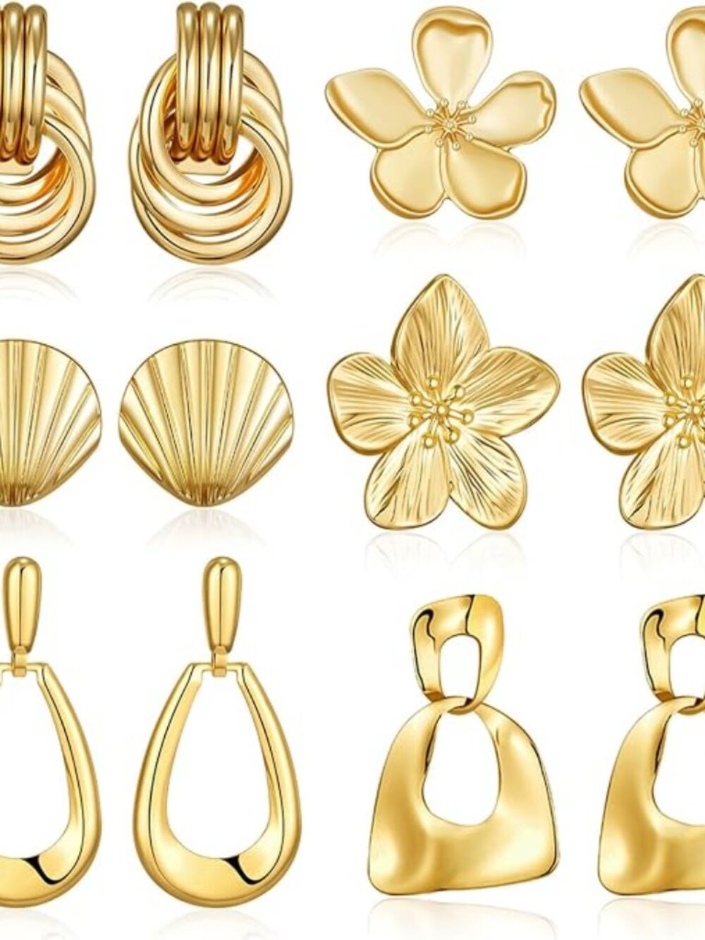 6Pcs Chunky Gold Silver Earrings For Women Statement Knot Earrings Jewelry